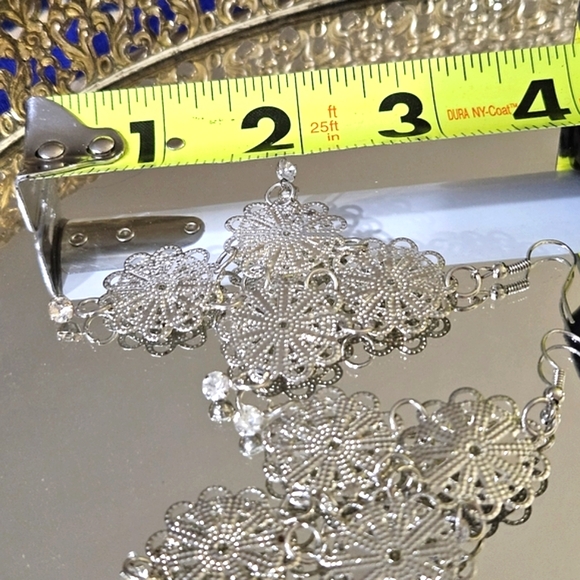 Silver and Rhinestone Dangle Earrings - Picture 2 of 3